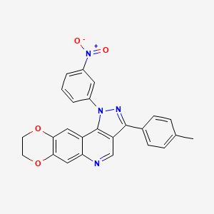 molecular formula C25H18N4O4 B2672556 1-(3-nitrophenyl)-3-(p-tolyl)-8,9-dihydro-1H-[1,4]dioxino[2,3-g]pyrazolo[4,3-c]quinoline CAS No. 901246-27-3