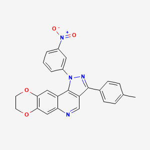 molecular formula C25H18N4O4 B2672556 1-(3-硝基苯基)-3-(对甲苯基)-8,9-二氢-1H-[1,4]二氧杂环[2,3-g]吡唑并[4,3-c]喹啉 CAS No. 901246-27-3