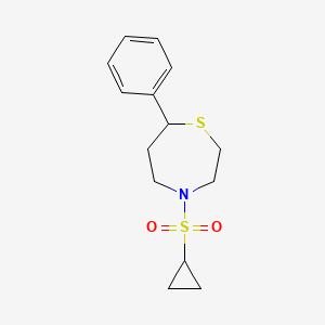 molecular formula C14H19NO2S2 B2672557 4-(Cyclopropylsulfonyl)-7-phenyl-1,4-thiazepane CAS No. 1797028-93-3
