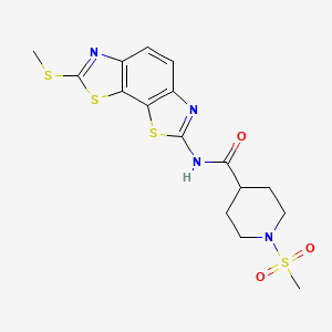 molecular formula C16H18N4O3S4 B2672565 1-(methylsulfonyl)-N-(7-(methylthio)benzo[1,2-d:4,3-d']bis(thiazole)-2-yl)piperidine-4-carboxamide CAS No. 1060185-83-2