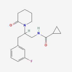 molecular formula C18H23FN2O2 B2672594 N-(3-(3-fluorophenyl)-2-(2-oxopiperidin-1-yl)propyl)cyclopropanecarboxamide CAS No. 1421494-74-7