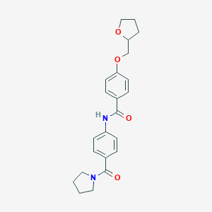 molecular formula C23H26N2O4 B267263 N-[4-(1-pyrrolidinylcarbonyl)phenyl]-4-(tetrahydro-2-furanylmethoxy)benzamide 