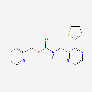 molecular formula C16H14N4O2S B2672635 Pyridin-2-ylmethyl ((3-(thiophen-2-yl)pyrazin-2-yl)methyl)carbamate CAS No. 2034312-98-4