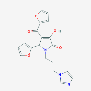 molecular formula C19H17N3O5 B2672637 1-(3-(1H-imidazol-1-yl)propyl)-4-(furan-2-carbonyl)-5-(furan-2-yl)-3-hydroxy-1H-pyrrol-2(5H)-one CAS No. 378753-71-0
