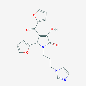 molecular formula C19H17N3O5 B2672637 1-(3-(1H-咪唑-1-基)丙基)-4-(呋喃-2-甲酰)-5-(呋喃-2-基)-3-羟基-1H-吡咯-2(5H)-酮 CAS No. 378753-71-0