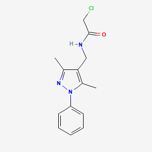 molecular formula C14H16ClN3O B2672639 2-chloro-N-[(3,5-dimethyl-1-phenyl-1H-pyrazol-4-yl)methyl]acetamide CAS No. 1803582-14-0