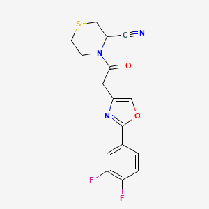 molecular formula C16H13F2N3O2S B2672640 4-[2-[2-(3,4-Difluorophenyl)-1,3-oxazol-4-yl]acetyl]thiomorpholine-3-carbonitrile CAS No. 2223867-07-8