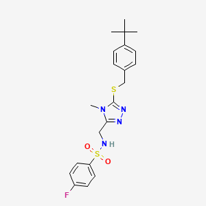 molecular formula C21H25FN4O2S2 B2672644 N-[(5-{[4-(叔丁基)苯甲基]硫代}-4-甲基-4H-1,2,4-三唑-3-基)甲基]-4-氟苯磺酰胺 CAS No. 338421-77-5