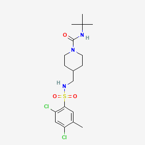 molecular formula C18H27Cl2N3O3S B2672646 N-(tert-butyl)-4-((2,4-dichloro-5-methylphenylsulfonamido)methyl)piperidine-1-carboxamide CAS No. 1235369-00-2