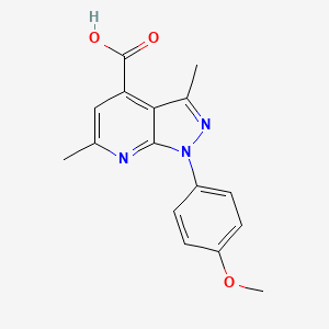 molecular formula C16H15N3O3 B2672664 1-(4-methoxyphenyl)-3,6-dimethyl-1H-pyrazolo[3,4-b]pyridine-4-carboxylic acid CAS No. 937600-27-6