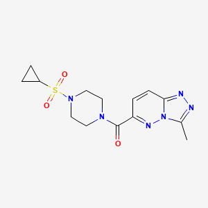 molecular formula C14H18N6O3S B2672673 (4-Cyclopropylsulfonylpiperazin-1-yl)-(3-methyl-[1,2,4]triazolo[4,3-b]pyridazin-6-yl)methanone CAS No. 2415585-15-6