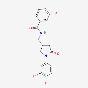molecular formula C18H15F3N2O2 B2672677 N-{[1-(3,4-difluorophenyl)-5-oxopyrrolidin-3-yl]methyl}-3-fluorobenzamide CAS No. 2415462-98-3