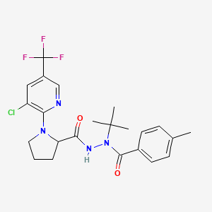 molecular formula C23H26ClF3N4O2 B2672689 N'-Tert-butyl-1-[3-chloro-5-(trifluoromethyl)pyridin-2-yl]-N'-(4-methylbenzoyl)pyrrolidine-2-carbohydrazide CAS No. 2085703-17-7