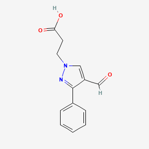 molecular formula C13H12N2O3 B2672696 3-(4-Formyl-3-phenylpyrazol-1-yl)propanoic acid CAS No. 379266-61-2