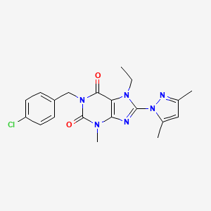 molecular formula C20H21ClN6O2 B2672699 1-(4-chlorobenzyl)-8-(3,5-dimethyl-1H-pyrazol-1-yl)-7-ethyl-3-methyl-1H-purine-2,6(3H,7H)-dione CAS No. 1013875-92-7