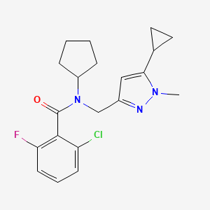 molecular formula C20H23ClFN3O B2672721 2-chloro-N-cyclopentyl-N-((5-cyclopropyl-1-methyl-1H-pyrazol-3-yl)methyl)-6-fluorobenzamide CAS No. 1790203-49-4