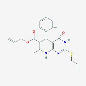 molecular formula C22H23N3O3S B2672722 Allyl 2-(allylthio)-7-methyl-4-oxo-5-(o-tolyl)-3,4,5,8-tetrahydropyrido[2,3-d]pyrimidine-6-carboxylate CAS No. 946274-97-1