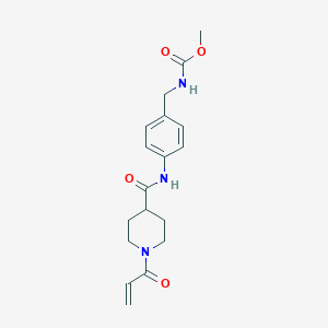 molecular formula C18H23N3O4 B2672724 Methyl N-[[4-[(1-prop-2-enoylpiperidine-4-carbonyl)amino]phenyl]methyl]carbamate CAS No. 2361713-28-0