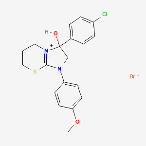 molecular formula C19H20BrClN2O2S B2672741 3-(4-chlorophenyl)-3-hydroxy-1-(4-methoxyphenyl)-3,5,6,7-tetrahydro-2H-imidazo[2,1-b][1,3]thiazin-1-ium bromide CAS No. 475157-99-4