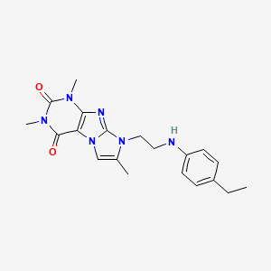 molecular formula C20H24N6O2 B2672752 8-(2-((4-ethylphenyl)amino)ethyl)-1,3,7-trimethyl-1H-imidazo[2,1-f]purine-2,4(3H,8H)-dione CAS No. 923204-03-9