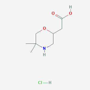 molecular formula C8H16ClNO3 B2672753 (5,5-Dimethyl-morpholin-2-yl)-acetic acid hydrochloride CAS No. 160415-03-2