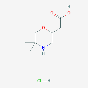 molecular formula C8H16ClNO3 B2672753 (5,5-二甲基吗啉-2-基)-乙酸盐酸盐 CAS No. 160415-03-2