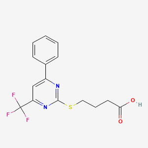 molecular formula C15H13F3N2O2S B2672757 4-{[4-Phenyl-6-(trifluoromethyl)pyrimidin-2-yl]-thio}butanoic acid CAS No. 514180-40-6