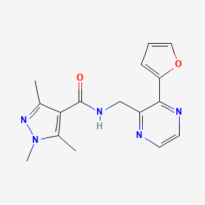 molecular formula C16H17N5O2 B2672764 N-((3-(furan-2-yl)pyrazin-2-yl)methyl)-1,3,5-trimethyl-1H-pyrazole-4-carboxamide CAS No. 2034301-05-6