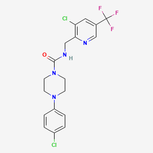 molecular formula C18H17Cl2F3N4O B2672796 N-{[3-氯-5-(三氟甲基)吡啶-2-基]甲基}-4-(4-氯苯基)哌嗪-1-羧酰胺 CAS No. 2058812-89-6