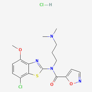 molecular formula C17H20Cl2N4O3S B2672800 N-(7-氯-4-甲氧基苯并[1,2-d]噻唑-2-基)-N-(3-(二甲胺基)丙基)异噁唑-5-羧酰胺 盐酸盐 CAS No. 1215762-52-9