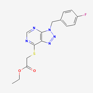 molecular formula C15H14FN5O2S B2672806 Ethyl 2-[3-[(4-fluorophenyl)methyl]triazolo[4,5-d]pyrimidin-7-yl]sulfanylacetate CAS No. 863458-27-9
