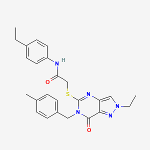 molecular formula C25H27N5O2S B2672816 2-((2-乙基-6-(4-甲基苯基甲基)-7-氧代-6,7-二氢-2H-吡嗪并[4,3-d]嘧啶-5-基)硫)-N-(4-乙基苯基)乙酰胺 CAS No. 932284-35-0