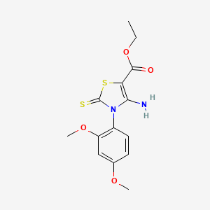 molecular formula C14H16N2O4S2 B2672819 Ethyl 4-amino-3-(2,4-dimethoxyphenyl)-2-sulfanylidene-1,3-thiazole-5-carboxylate CAS No. 688337-76-0