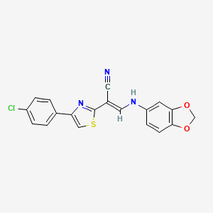 molecular formula C19H12ClN3O2S B2672830 (E)-3-(benzo[d][1,3]dioxol-5-ylamino)-2-(4-(4-chlorophenyl)thiazol-2-yl)acrylonitrile CAS No. 377050-50-5