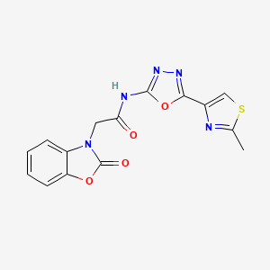 molecular formula C15H11N5O4S B2672832 N-(5-(2-methylthiazol-4-yl)-1,3,4-oxadiazol-2-yl)-2-(2-oxobenzo[d]oxazol-3(2H)-yl)acetamide CAS No. 1251632-03-7