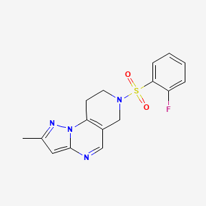 molecular formula C16H15FN4O2S B2672833 7-((2-Fluorophenyl)sulfonyl)-2-methyl-6,7,8,9-tetrahydropyrazolo[1,5-a]pyrido[3,4-e]pyrimidine CAS No. 1797288-11-9