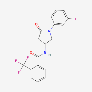 molecular formula C18H14F4N2O2 B2672839 N-(1-(3-fluorophenyl)-5-oxopyrrolidin-3-yl)-2-(trifluoromethyl)benzamide CAS No. 896289-99-9