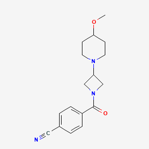 molecular formula C17H21N3O2 B2672848 4-(3-(4-甲氧基哌啶-1-基)氮杂双环[2.2.1]庚烷-1-甲酰基)苯腈 CAS No. 2034308-75-1