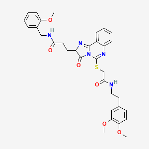 molecular formula C33H35N5O6S B2672851 3-{5-[({[2-(3,4-dimethoxyphenyl)ethyl]carbamoyl}methyl)sulfanyl]-3-oxo-2H,3H-imidazo[1,2-c]quinazolin-2-yl}-N-[(2-methoxyphenyl)methyl]propanamide CAS No. 1037217-72-3
