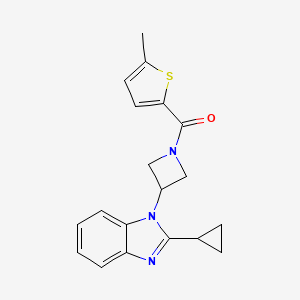 molecular formula C19H19N3OS B2672852 [3-(2-Cyclopropylbenzimidazol-1-yl)azetidin-1-yl]-(5-methylthiophen-2-yl)methanone CAS No. 2380033-42-9