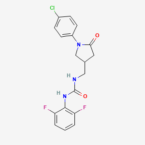 molecular formula C18H16ClF2N3O2 B2672858 1-((1-(4-Chlorophenyl)-5-oxopyrrolidin-3-yl)methyl)-3-(2,6-difluorophenyl)urea CAS No. 954588-22-8