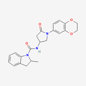 molecular formula C22H23N3O4 B2672861 N-(1-(2,3-二氢苯并[b][1,4]二噁烷-6-基)-5-氧代吡咯烷-3-基)-2-甲基吲哚-1-甲酰胺 CAS No. 877640-95-4