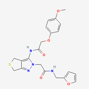 molecular formula C21H22N4O5S B2672864 N-(furan-2-ylmethyl)-2-(3-(2-(4-methoxyphenoxy)acetamido)-4,6-dihydro-2H-thieno[3,4-c]pyrazol-2-yl)acetamide CAS No. 1105250-98-3