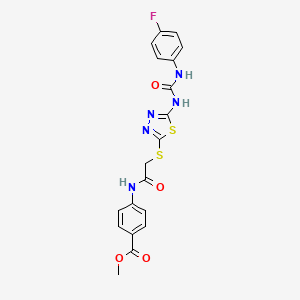 molecular formula C19H16FN5O4S2 B2672887 Methyl 4-(2-((5-(3-(4-fluorophenyl)ureido)-1,3,4-thiadiazol-2-yl)thio)acetamido)benzoate CAS No. 886936-06-7