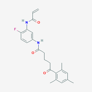 molecular formula C23H25FN2O3 B2672888 N-[4-Fluoro-3-(prop-2-enoylamino)phenyl]-5-oxo-5-(2,4,6-trimethylphenyl)pentanamide CAS No. 2201496-04-8