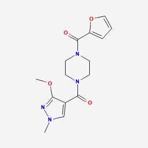 molecular formula C15H18N4O4 B2672893 (4-(furan-2-carbonyl)piperazin-1-yl)(3-methoxy-1-methyl-1H-pyrazol-4-yl)methanone CAS No. 1014049-51-4