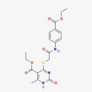 molecular formula C19H21N3O6S B2672903 ethyl 4-[2-(4-ethoxycarbonylanilino)-2-oxoethyl]sulfanyl-6-methyl-2-oxo-1H-pyrimidine-5-carboxylate CAS No. 900002-26-8