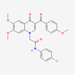 molecular formula C27H23ClN2O6 B2672918 N-(4-chlorophenyl)-2-[6,7-dimethoxy-3-(4-methoxybenzoyl)-4-oxoquinolin-1-yl]acetamide CAS No. 866590-61-6