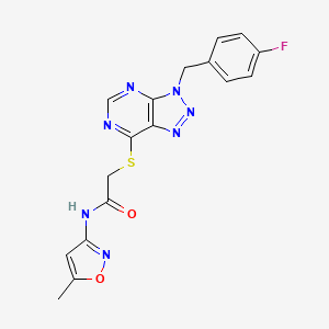 molecular formula C17H14FN7O2S B2672932 2-((3-(4-fluorobenzyl)-3H-[1,2,3]triazolo[4,5-d]pyrimidin-7-yl)thio)-N-(5-methylisoxazol-3-yl)acetamide CAS No. 863458-07-5