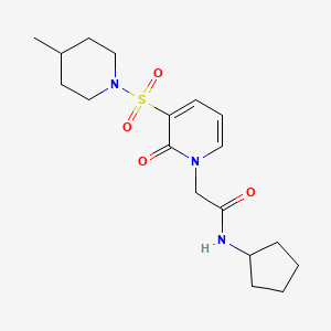 molecular formula C18H27N3O4S B2672941 N-cyclopentyl-2-(3-((4-methylpiperidin-1-yl)sulfonyl)-2-oxopyridin-1(2H)-yl)acetamide CAS No. 1251670-24-2